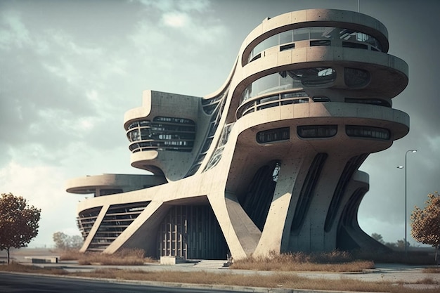 A house in the desert with a large curved roof