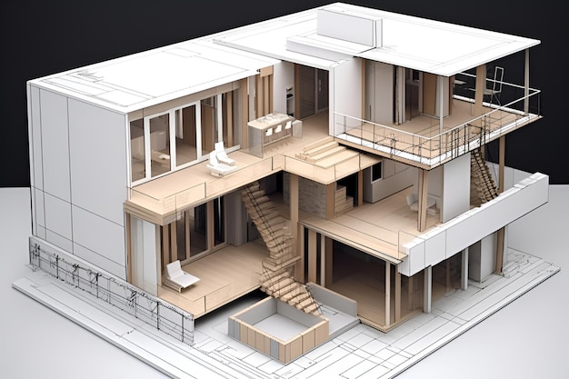 House design drawing architectural plan 3D Generative AI