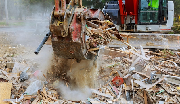 House destroyed bricks, sticks trees, debris beam natural disaster