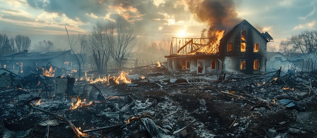 House Engulfed in Flames in Field