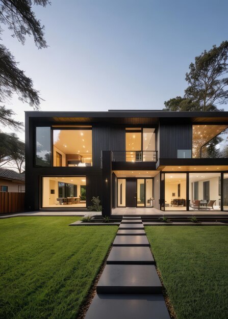 house exterior that seamlessly integrates sustainable features and modern technology