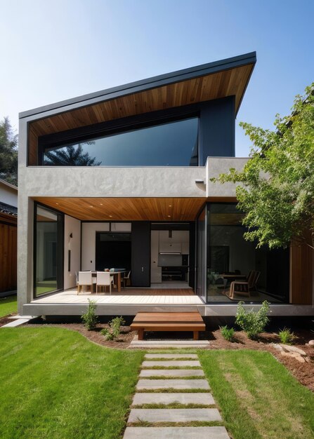 house exterior that seamlessly integrates sustainable features and modern technology