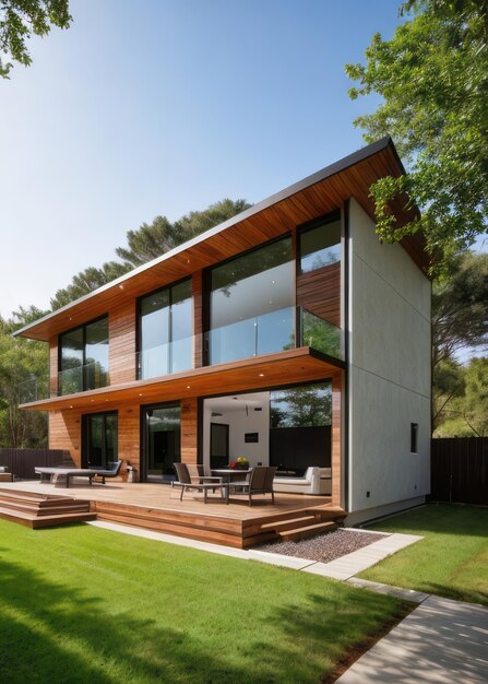 house exterior that seamlessly integrates sustainable features and modern technology