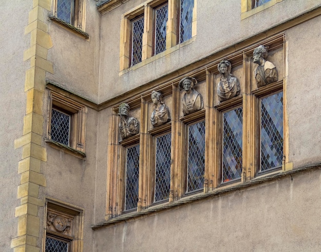 House facade with sculptures