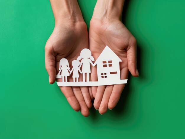 Photo a house and family supported by hands