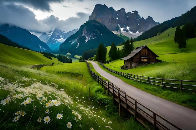 A house in a field of flowers