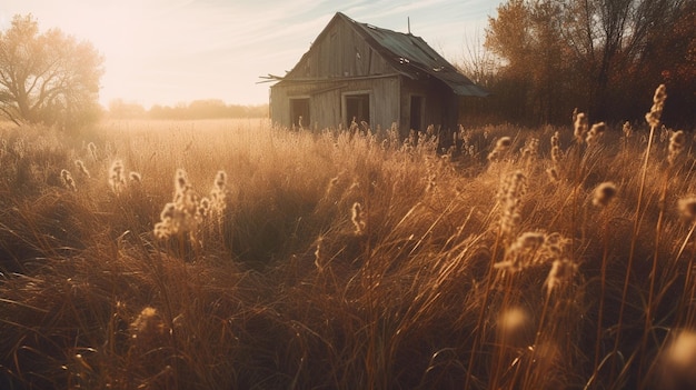 A house in a field of tall grass