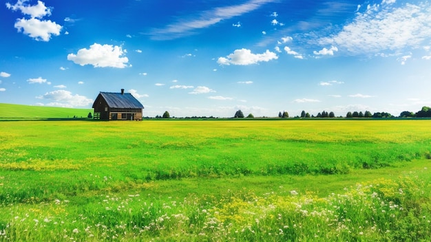 Premium AI Image | A house in a field of yellow flowers