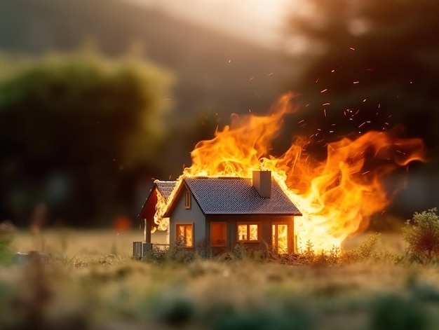 House or fire and Burning down Home insurance concept Generative Ai