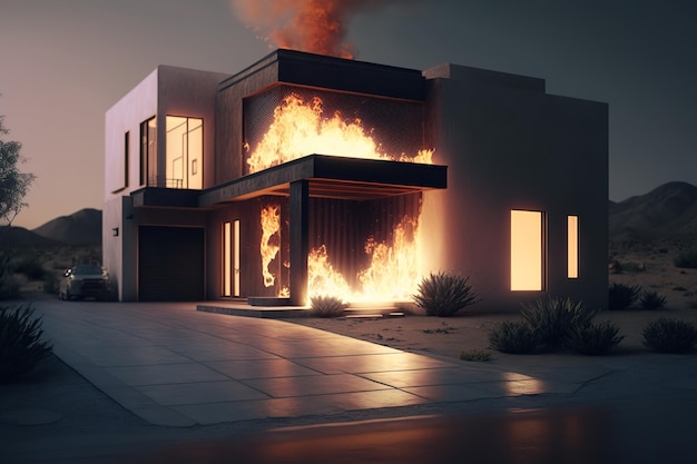 House or fire and Burning down Home insurance concept Generative Ai