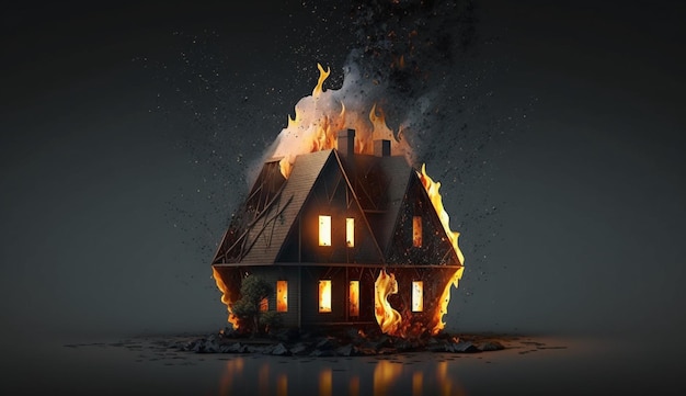 House or fire and Burning down Home insurance conceptGenerative AI