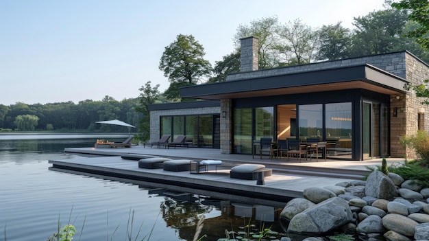 House Floating on Lake by Green Forest