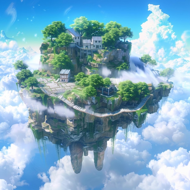 a house floating in the sky above the clouds