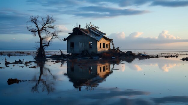 House flooded and destroyed by a storm