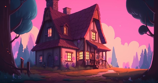A house in the forest digital generated illustration background