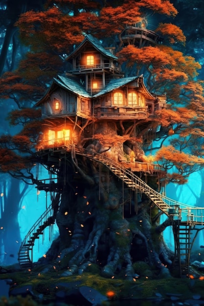 House in the forest fantasy art