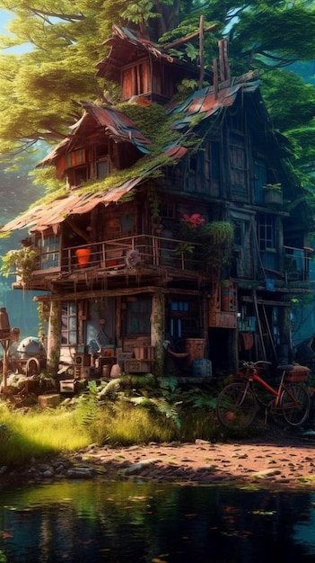 House in the forest fantasy art