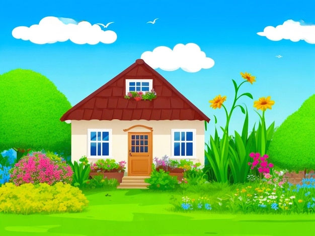 House and garden in nature setting
