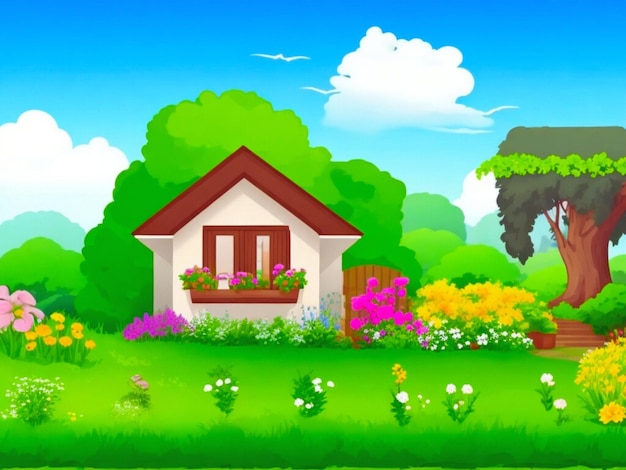 House and garden in nature setting