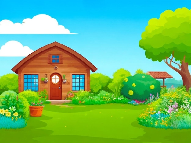 House and garden in nature setting