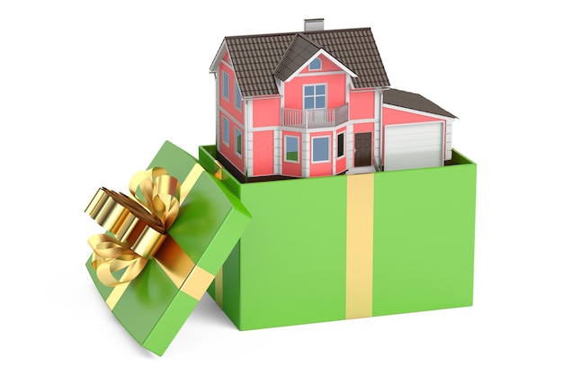 House gift Mansion in gift box 3D rendering