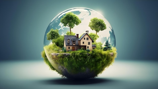 A house in the glass globe for insurance protection concept