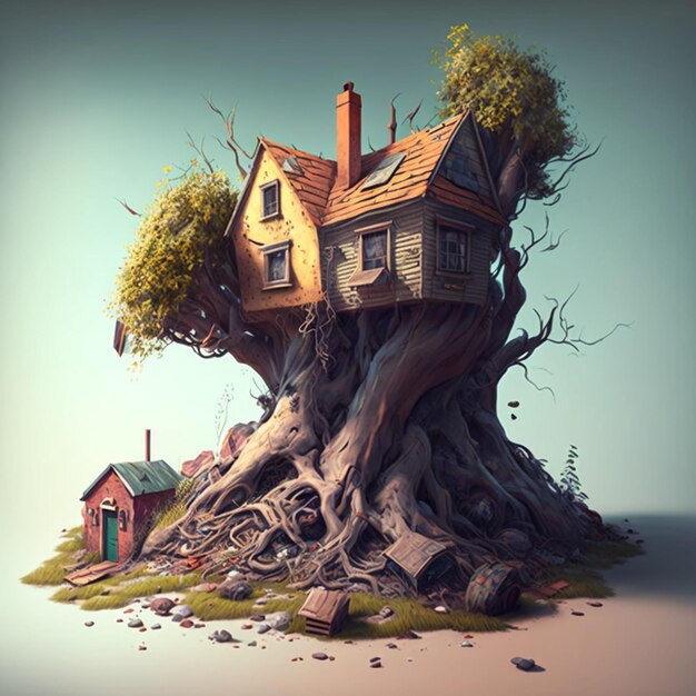 Photo a house grows from a tree