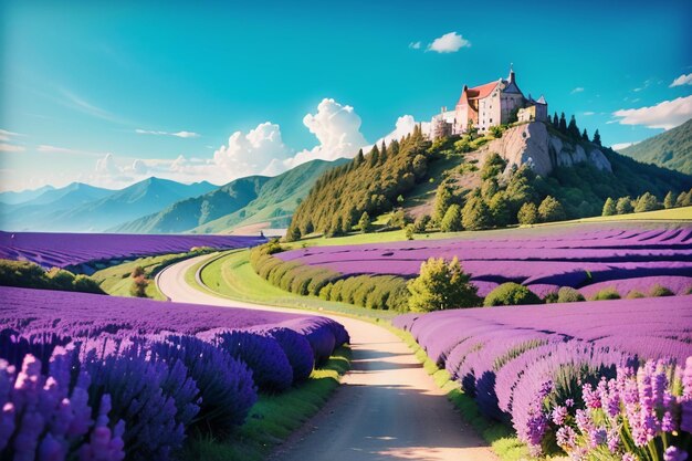 A house on a hill with a castle in the background