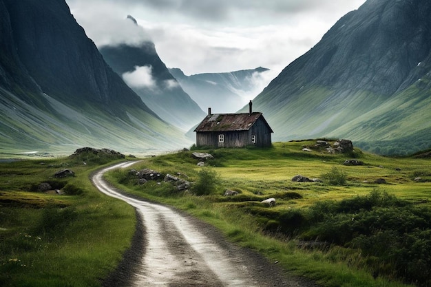 a house on a hill with a mountain in the background.