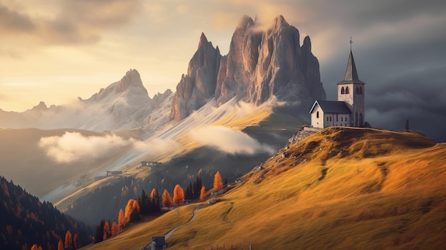 A house on a hill with mountains in the background