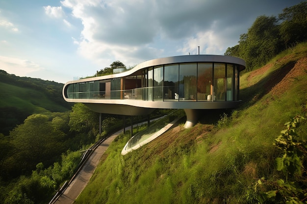 A house on a hill with a view of the hills