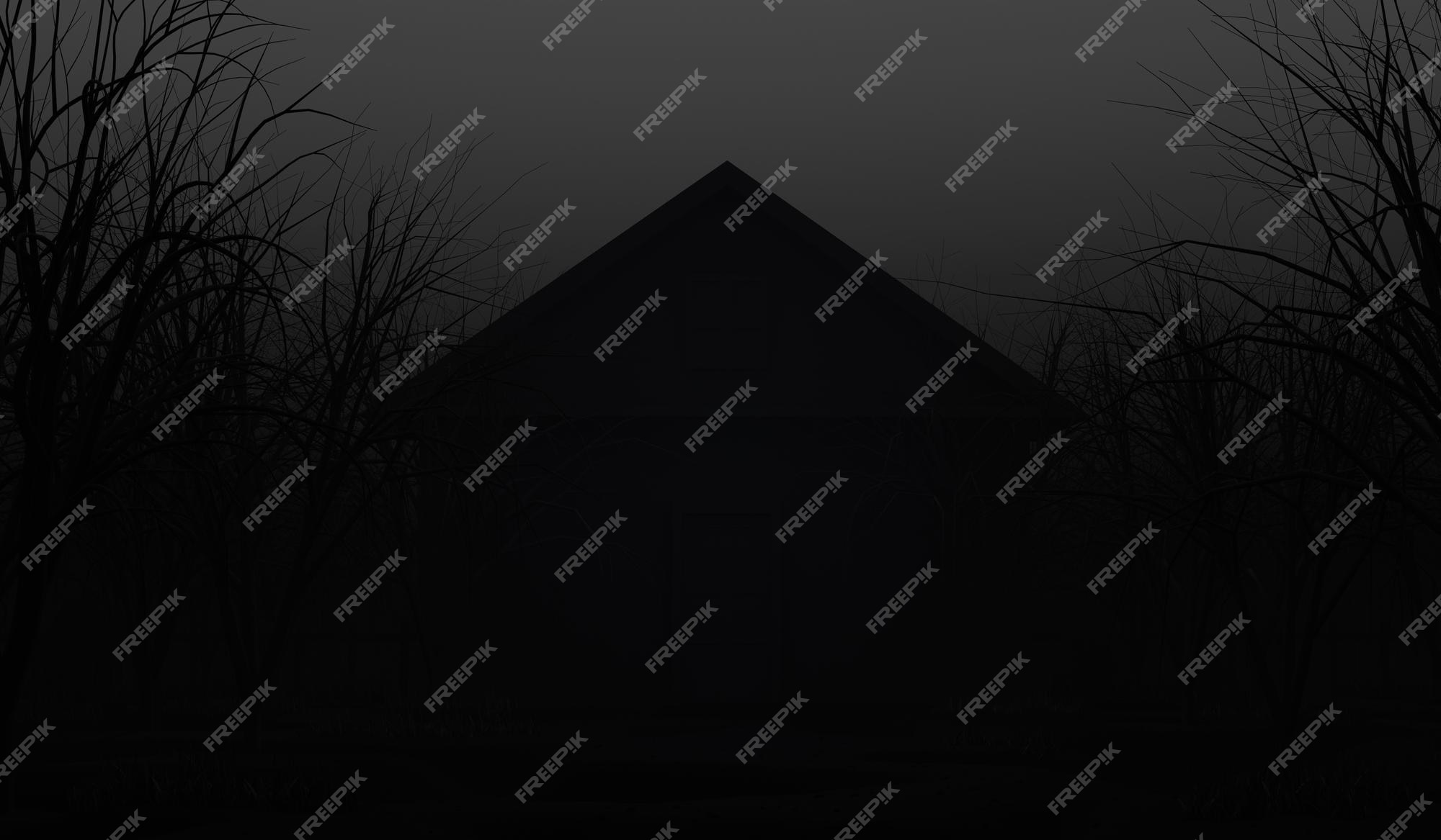 Premium Photo | House in horror dark woods or night black forest background.  the macabre scene background. 3d render