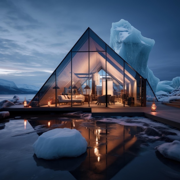 Foto una casa su una banchina di ghiaccio in antartide