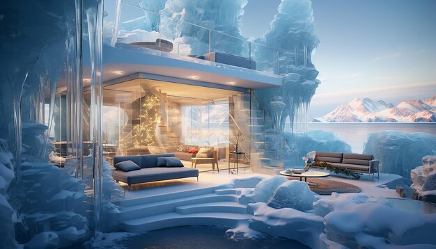 House in ice luxury modern ultra realistic