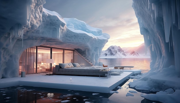 House in ice luxury modern ultra realistic