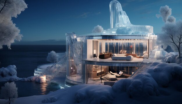 House in ice luxury modern ultra realistic
