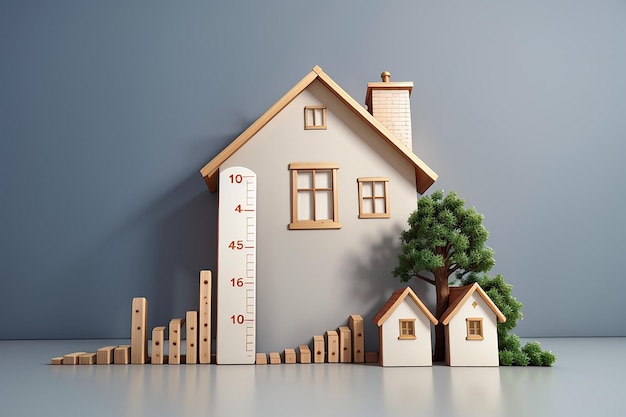 House icon and growth chart 3d rendering
