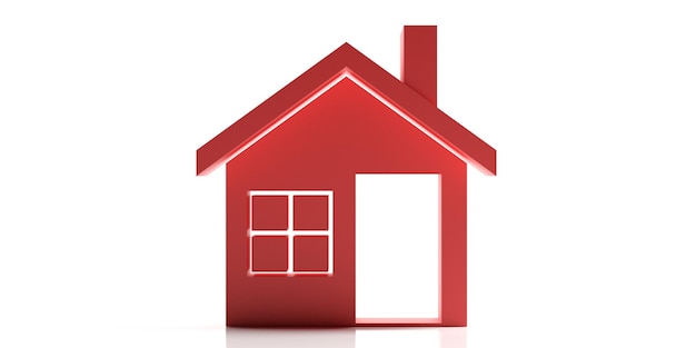 House icon red isolated on white background Housing project concept 3d illustration