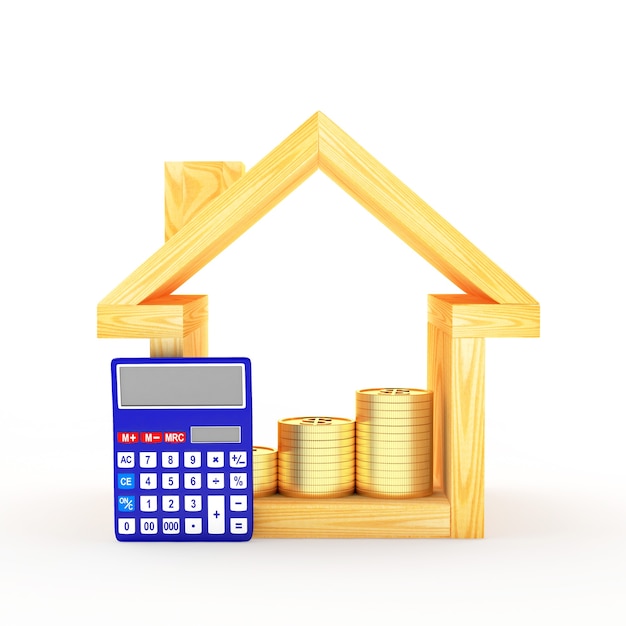 House icon with calculator and the graph of coins