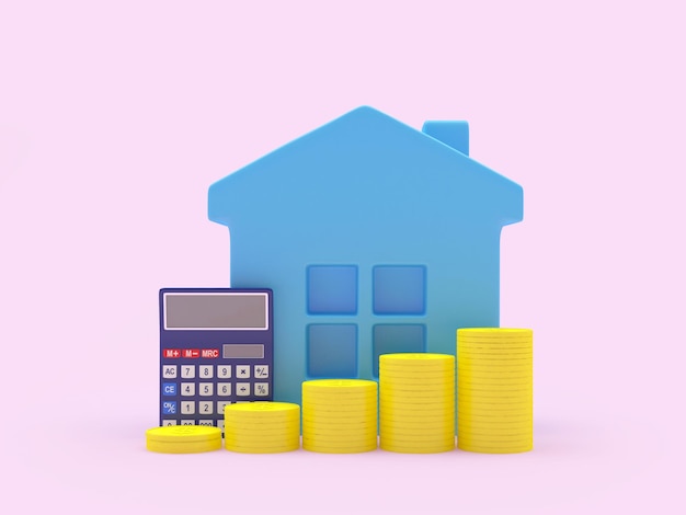 House icon with calculator and stacks of coins