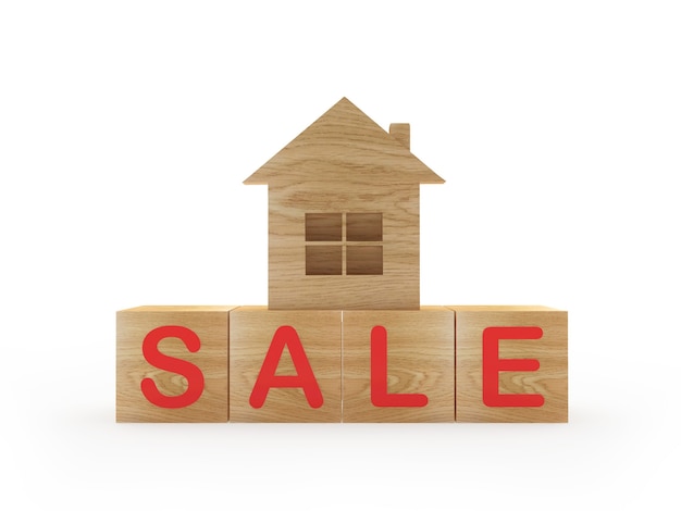 House icon on wooden cubes with sale