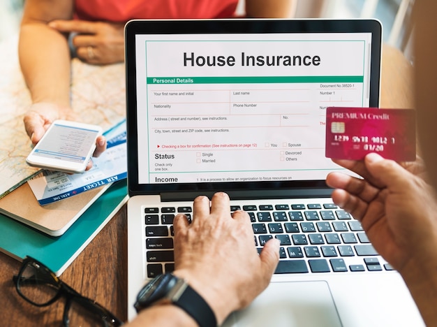 Photo house insurance document form concept