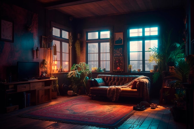 House interior with plants Generative AI