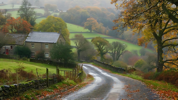 Photo a house is on a hill with a house in the background