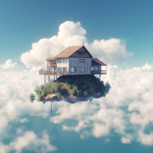 House on the island in the clouds