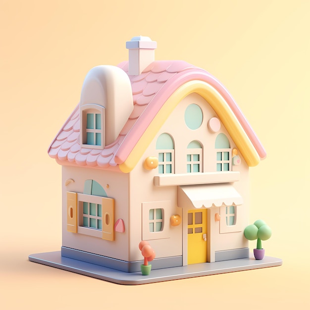 house isometric 3d soft pastel colors