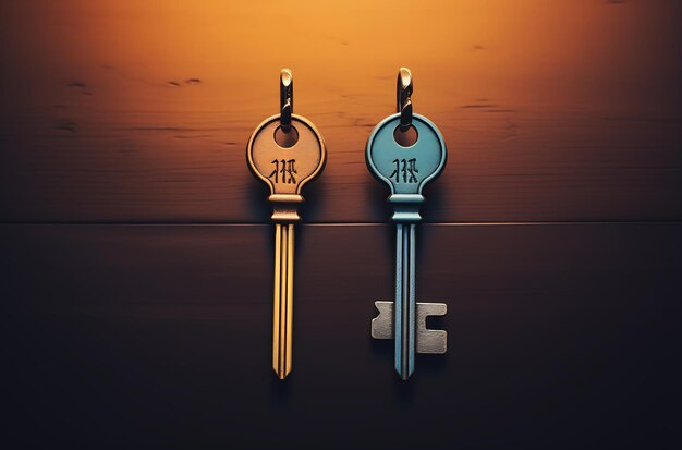 Foto una casa e le chiavi vicino all'ai generativa di sfondo blu