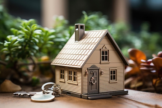 House keys with house model on the table