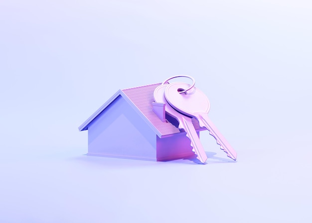 House keys with miniature house 3d render