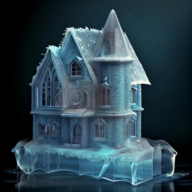 House made of ice frozen house in the snowy arctic 3d render